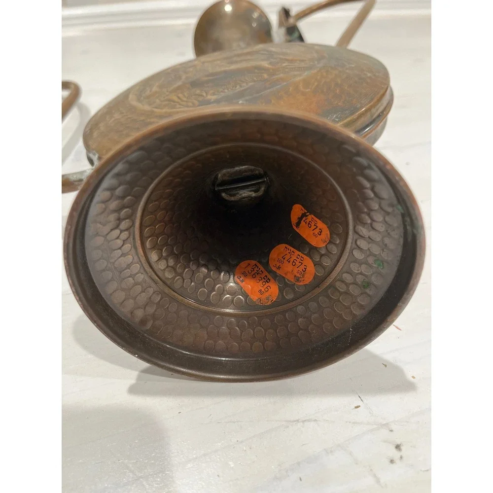 Vintage Copper Metal Water Pitcher Ewer‎ Embossed Figural Scene Spout Handle
